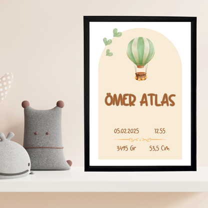Balonlu Tekli Çocuk Odası Doğum Tablosu (kişiye özel)