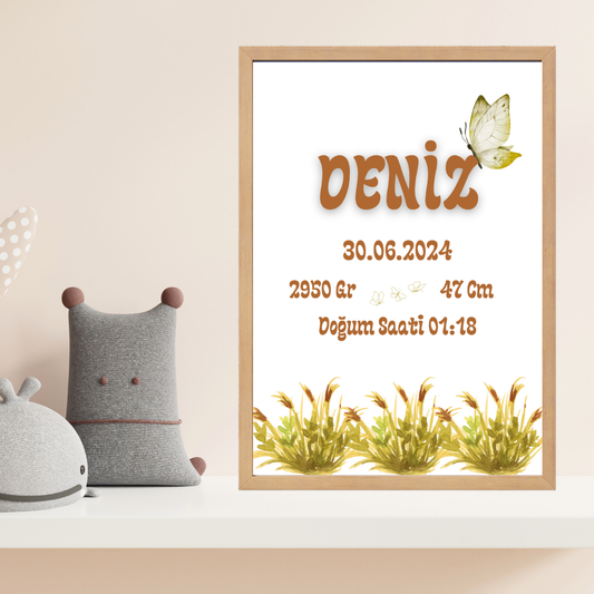 Kelebekli Tekli Çocuk Odası Doğum Tablosu (kişiye özel)