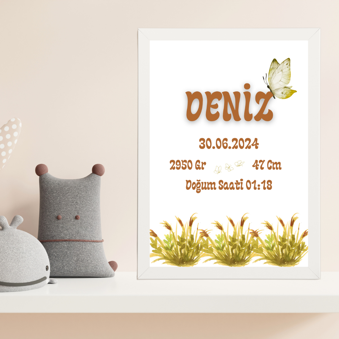 Kelebekli Tekli Çocuk Odası Doğum Tablosu (kişiye özel)