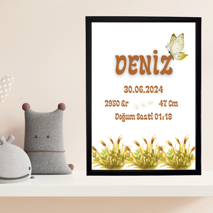 Kelebekli Tekli Çocuk Odası Doğum Tablosu (kişiye özel)