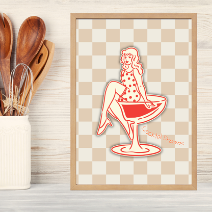 Cocktail Dreams Ahşap Çerçeve Oda-Mutfak Tablosu