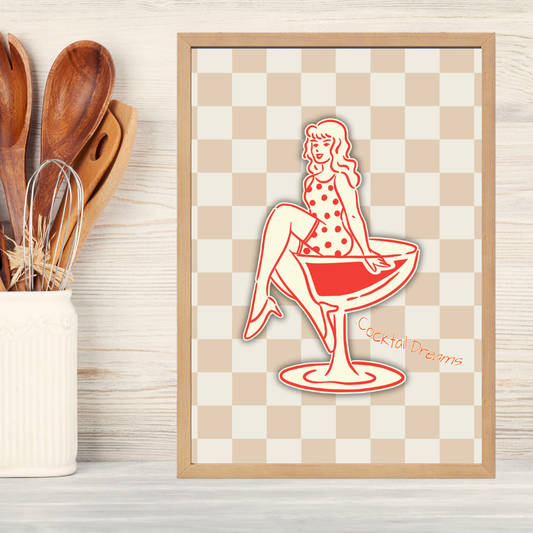Cocktail Dreams Ahşap Çerçeve Oda-Mutfak Tablosu
