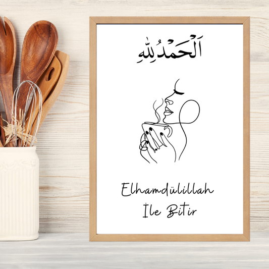 Elhamdülillah ile Bitir Ahşap Çerçeve Oda-Mutfak Tablosu