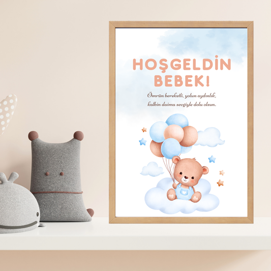 Hoşgeldin Erkek Bebek Çocuk Odası Ahşap Tablo