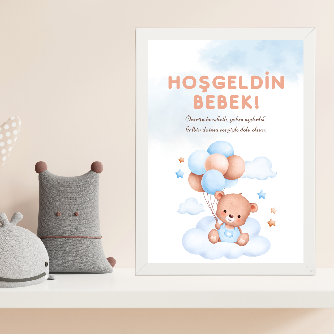 Hoşgeldin Erkek Bebek Çocuk Odası Ahşap Tablo