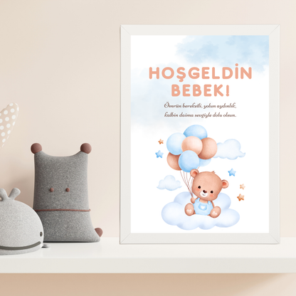 Hoşgeldin Erkek Bebek Çocuk Odası Ahşap Tablo