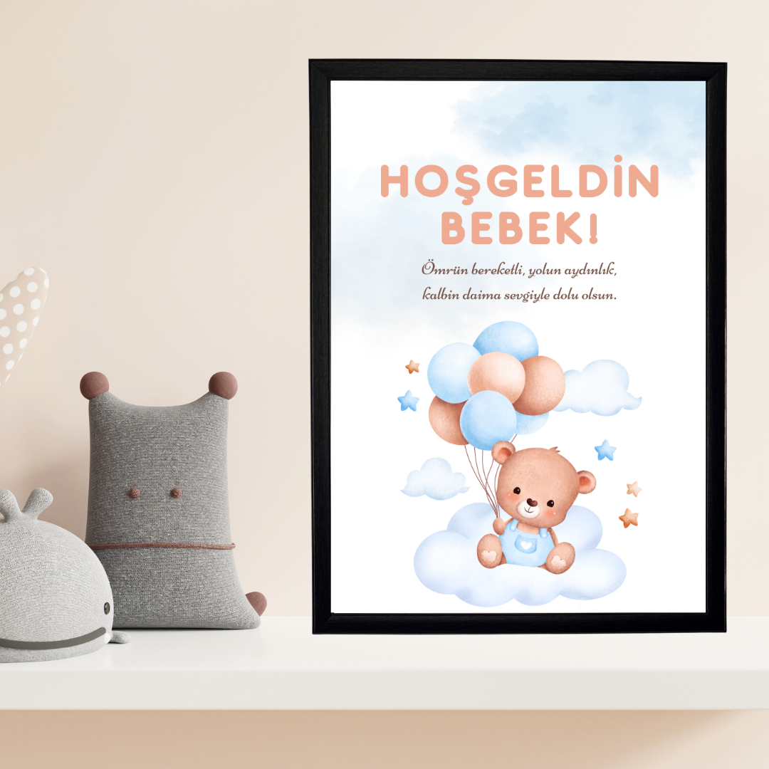 Hoşgeldin Erkek Bebek Çocuk Odası Ahşap Tablo